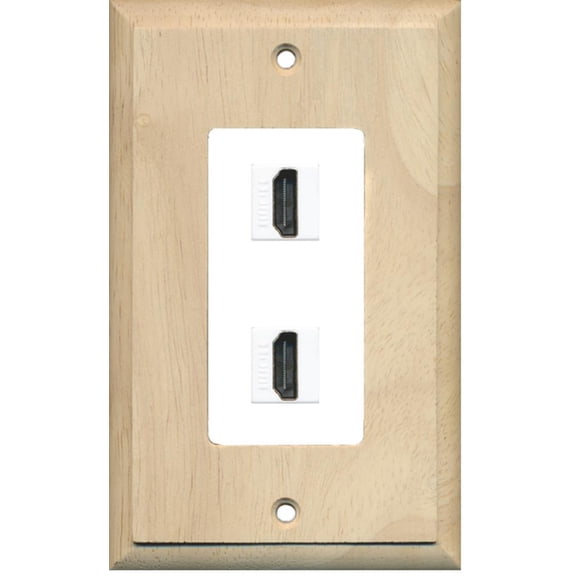 RiteAV - 2 Port HDMI 2.0 Decorative Wall Plate (Wood & White)
