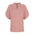 thumbnail image 5 of Holiday Casual Wear V-Neck Women Tops, 2025 Summer Fashion Trends Airport Outfits for Cute Tops Spring Y2K Beach Trendy Short Sleeve Shirts Ladies and Blouses Womens Basic Pink L, 5 of 6