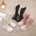 thumbnail image 6 of VNKIDY Girls Kids Solid Color Leather Knee High Boots Plush Lined Warm Lace Up Thick Traction Sole Shoes For Cold Weather Outdoor Activities Cute Footwear, 6 of 7