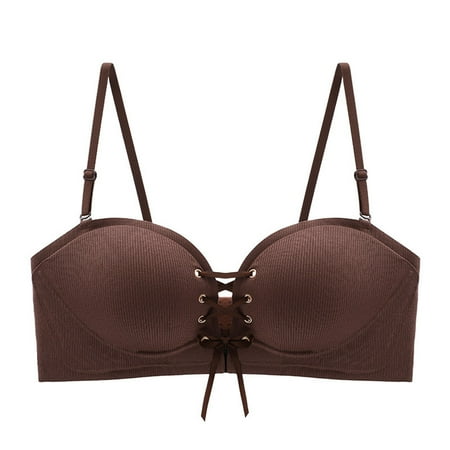 Fesfesfes Strapless Bras for Women Front Lace Up Bras Anti-slip Underwear Gathered Wipe Bras Anti-slip Traceless Bra for Young Women