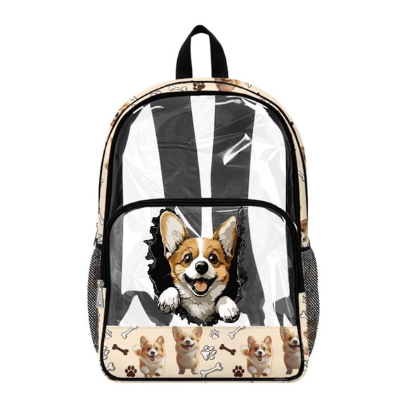 Xoenoiee Corgi Dog Paw Bone Print Kids Clear Backpack for Girls See Through Preschool Kindergarten Elementary School Backpack Transparent Bookbag Schoolbag Daypack with Adjustable Padded Straps