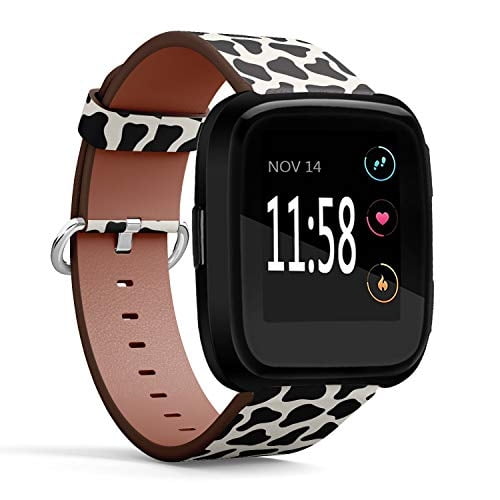 Compatible con Fitbit Versa/Versa 2/Versa LITE - Pulsera de Correa de Cuero para Reloj con Alfileres de Liberación Rápido (Manchas Dálmatas de Vaca)