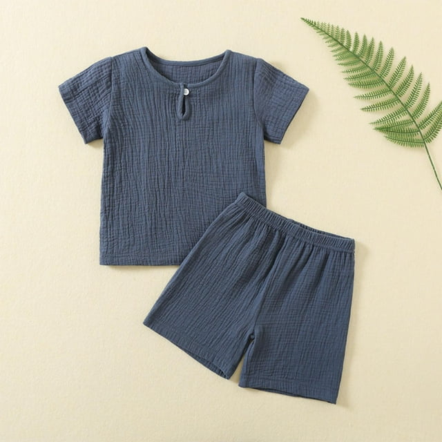 Customer Favorite,Spring Summer Kids Romper, Short Sleeved Solid, Fashionable Design, Unisex, Easy Wear, Comfortable Fit Must-Have Piece|60%Cotton,40%Linen,Navy,Sopatenor