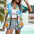 thumbnail image 2 of Alun Women's Summer Hawaiian Tops Tropical Plant Printing Short Sleeve Button down Shirts Casual Relaxed Fit Lightweight Breathable Beach Holiday Blouse Outfits 9—Sky Blue XL, 2 of 4