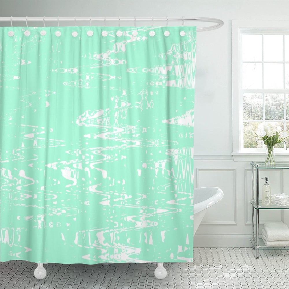 PKNMT Pale Seafoam and White Digital Posterization Made of Interrupted Polyester Shower Curtain