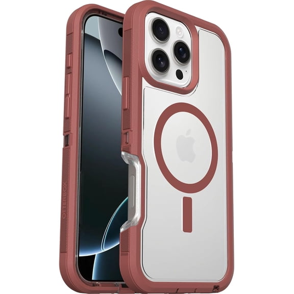 OtterBox iPhone 16 Pro Max (Only) - Defender Series Pro XT Case for MagSafe - Brick Red (Clear/Red) - Screenless - Lanyard Attachment - Retail Packaging
