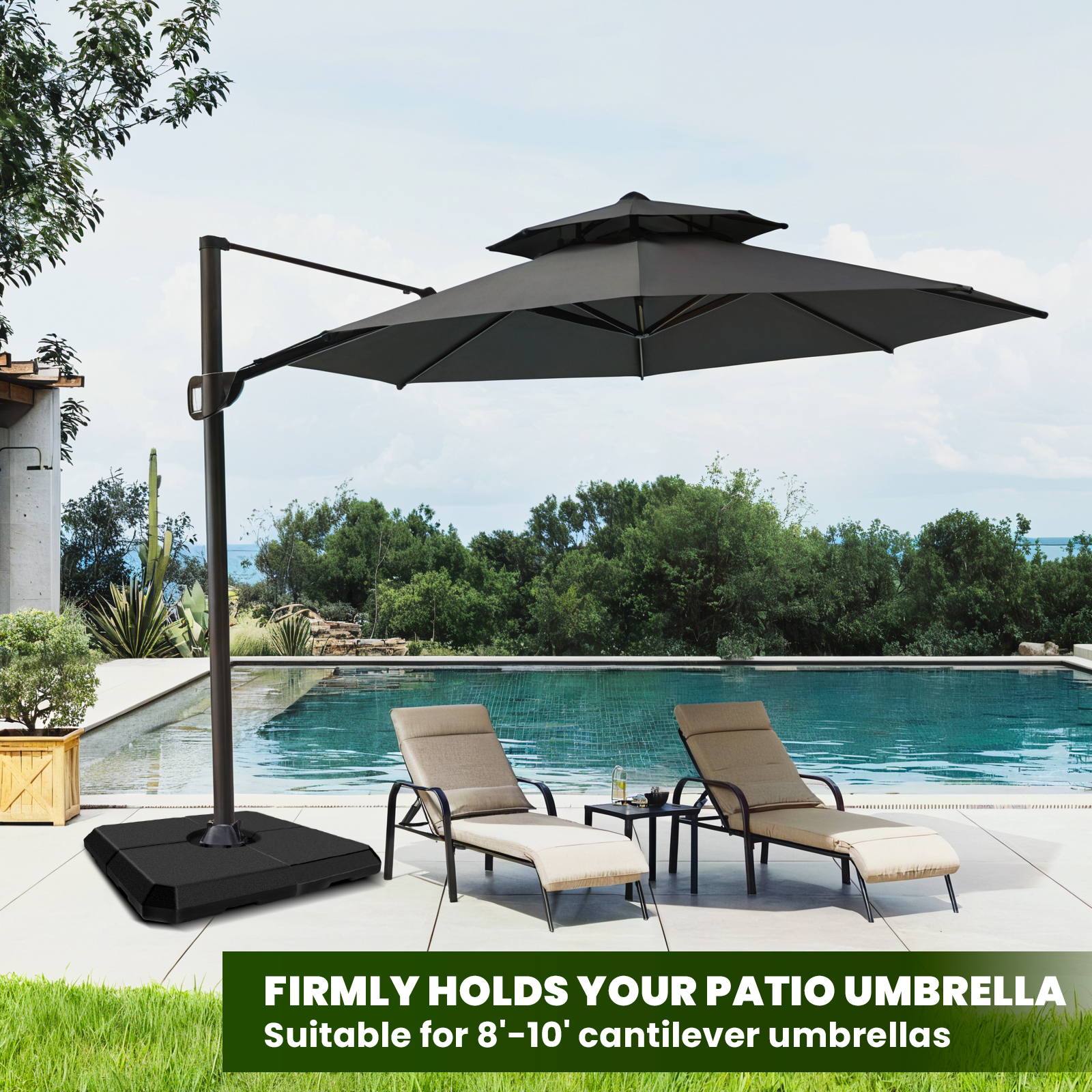 4Pcs 353lb Capacity Water Sand Outdoor Cantilever Umbrella Base, Cantilever Patio Umbrella Base, Umbrella Stand Outdoor Base for Heavy Duty Setups, Black
