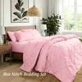thumbnail image 2 of Ivy Union 7 Piece Diamond Stitched Comforter and Sheet Set - Comfy, Breathable, All Season - Queen, Light Pink, 2 of 9