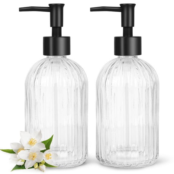 2Pack 13.5 Oz Glass Soap Dispenser , 400ml Manual Pump Dispenser, Refillable Hand Soap Dispenser , Premium Bathroom soap Dispenser for Kitchen & Bathroom , Clear