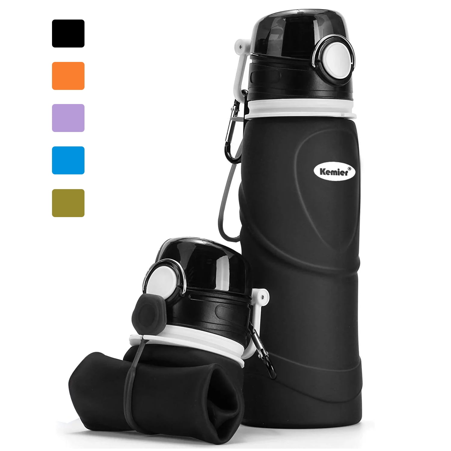 Kemier Collapsible Silicone Water Bottles - 750ML Leakproof Valve Reusable BPA Free Travel Water Bottle, 26oz Foldable Water Bottles Sports & Outdoor Lightweight for Gym Camping Hiking Travel
