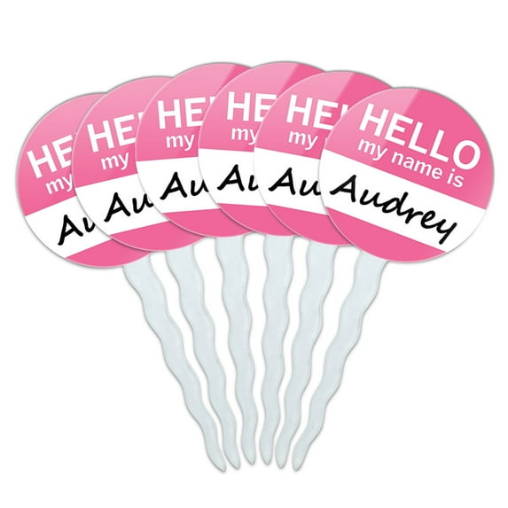 Audrey Hello My Name Is Cupcake Picks Toppers - Set of 6
