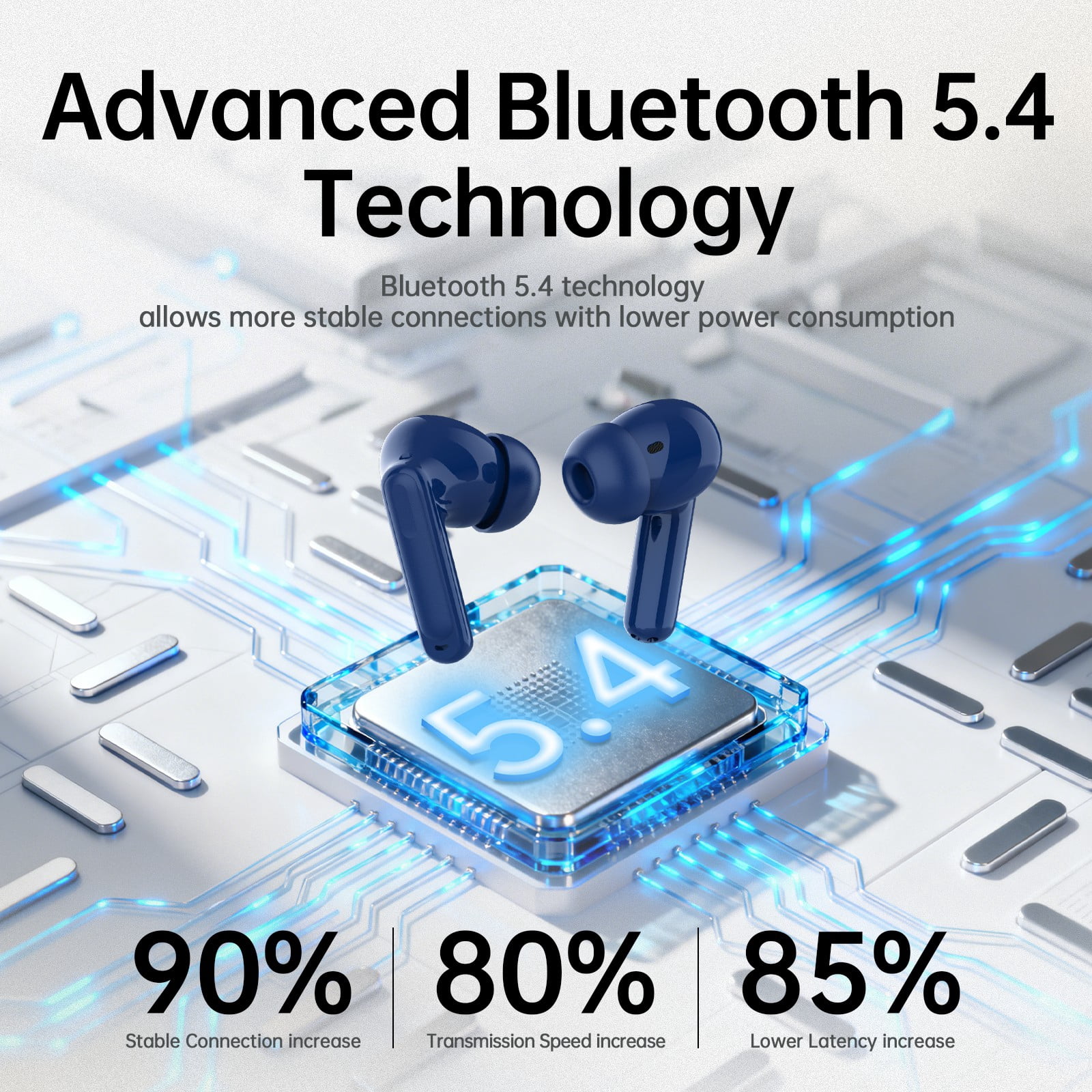 Wireless Earbuds, 6 ENC Mic Clear Call, Hybrid Active Noise Cancelling Ear Buds, 8EQ, Deep Bass, V5.4 Bluetooth Earbuds, 40H Playtime, LED Screen, IPX7 Waterproof, In-ear Earphones for Android iOS