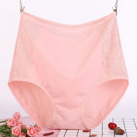 YWDJ Cotton Panties for Women Plus Size Lace Lightweight High Waist No Show Solid Lace Plus Size Underwear High Waist Leak Proof Cotton Crotch Shorts Underwear Panties Watermelon Red 4XL