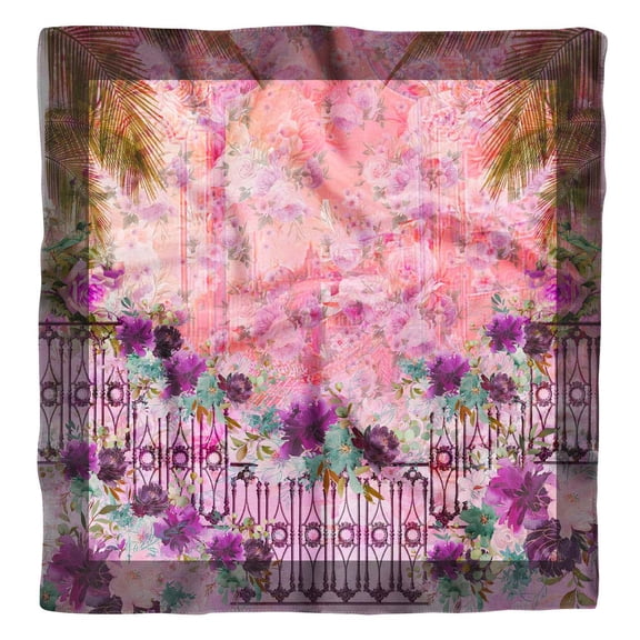 Phagun Purple Floral Mughal Pure Silk Printed Head Bandanas Summer Neck Wrap Square Scarf