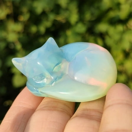 Opal Sleeping Cat Hand Carved Healing Crystal Home Collection Gift Decoration