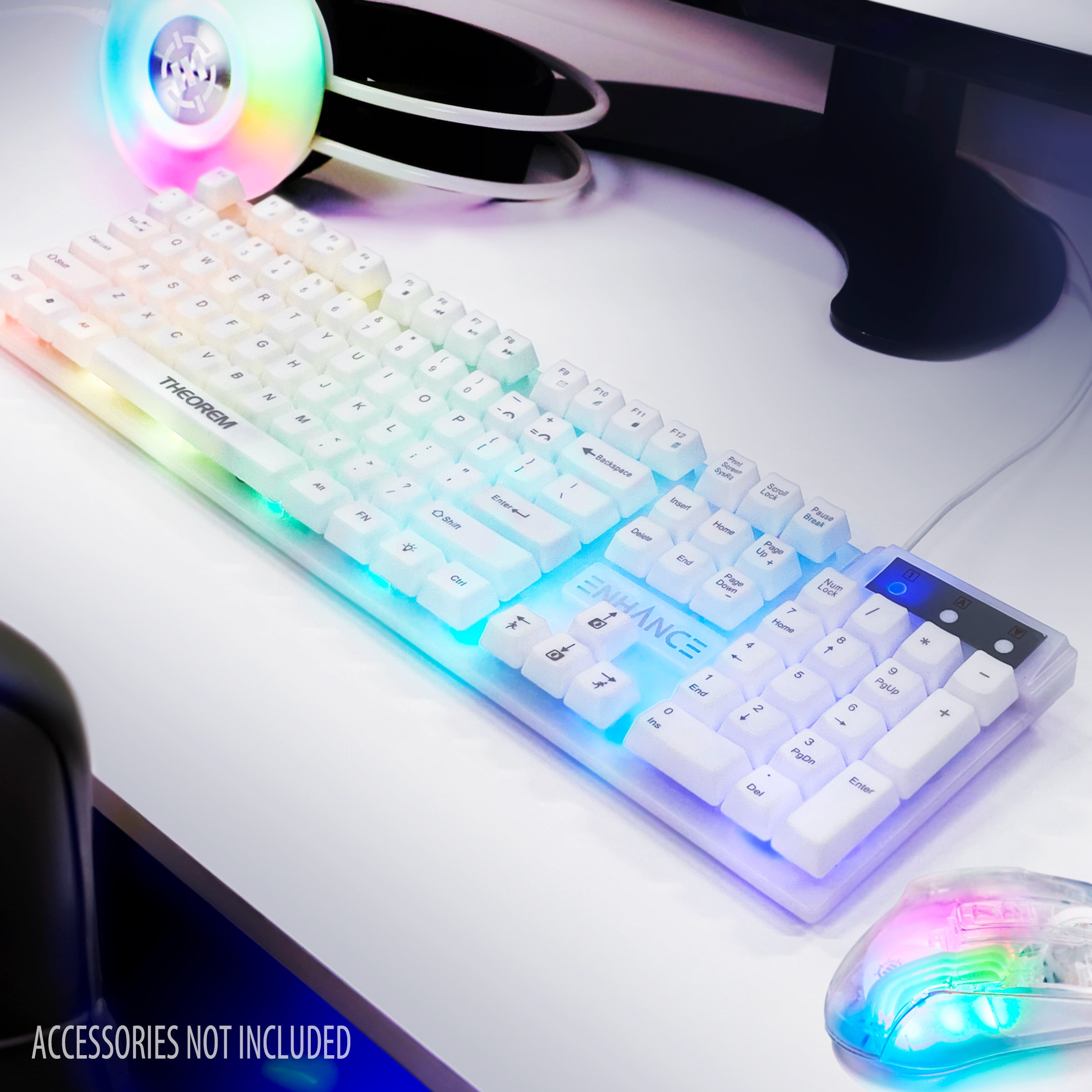 ENHANCE Theorem 3 White Keyboard - Gaming Keyboard with a White Design, Mechanical Feeling Keyboard