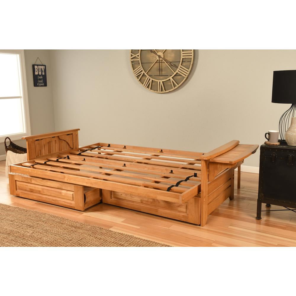Kodiak Furniture Phoenix Queen Butternut Wood Storage Futon-Linen Stone Mattress