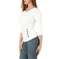 thumbnail image 4 of INSPIRE CHIC Women's Ruched Blouse Button Decor V Neck 3/4 Sleeve Solid Knit Top 3XL White, 4 of 7