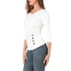 thumbnail image 4 of Blusa de mujer con fruncidos Inspire Chic, decoración de botones, cuello en V, manga 3/4, top de punto sólido, 2XL, blanca, 4 of 7