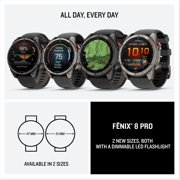 Garmin Fenix 8 Pro، شاشة AMOLED مقاس 51 مم، تقنية inReach، ساعة ذكية GPS متعددة الرياضات متصلة بشكل ممتاز، ياقوت تيتانيوم مع شريط جرافيت/سيليكون أسود