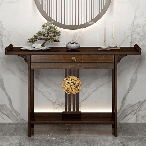 Console Table Chinese Style Hallway Table Shelf Storage Furniture Rustic Brown