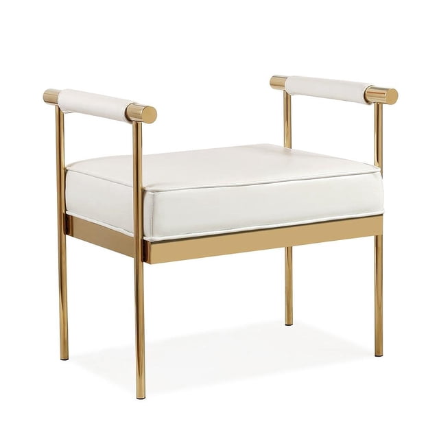 TOV Furniture The Diva Collection Banc d'Entrée de Salon en Similicuir Style Moderne, Blanc