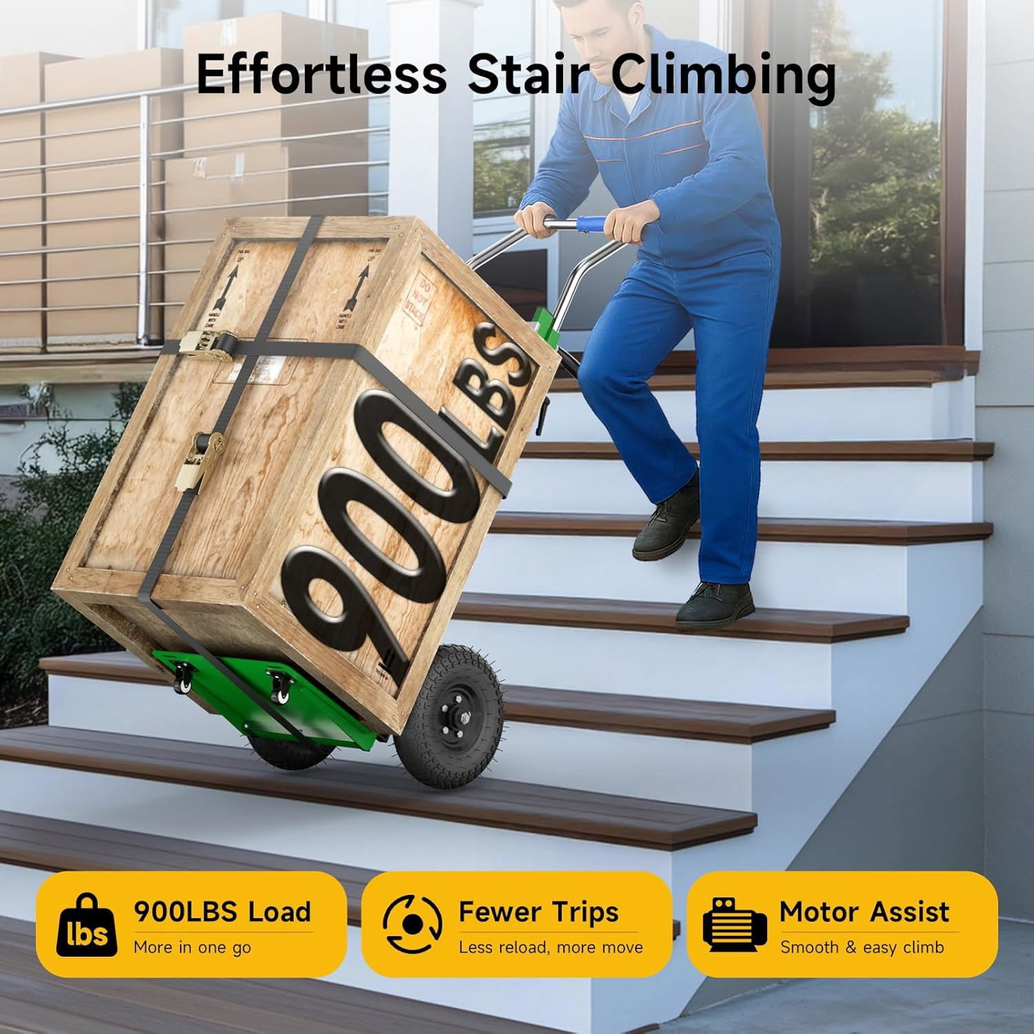 Joreek Electric Stair Climbing Dolly 900lbs Electric Hand Trucks 1300W Heavy Duty Stair Climber for Furniture Logistics Warehouse