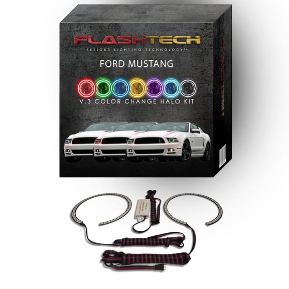 Flashtech RGB Multi Color Changing LED Halo Ring kit for 2010-2014 Ford Mustang Headlights