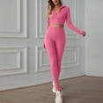 thumbnail image 2 of Trajes de 2 piezas para mujer Tops de yoga de manga larga con cremallera sólida + Pantalones largos Conjuntos con cuello en V Pantalones de yoga Wmkox8yi bvn3128, 2 of 5