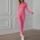thumbnail image 2 of Trajes de 2 piezas para mujer Tops de yoga de manga larga con cremallera sólida + Pantalones largos Conjuntos con cuello en V Pantalones de yoga Wmkox8yi bvn3128, 2 of 5