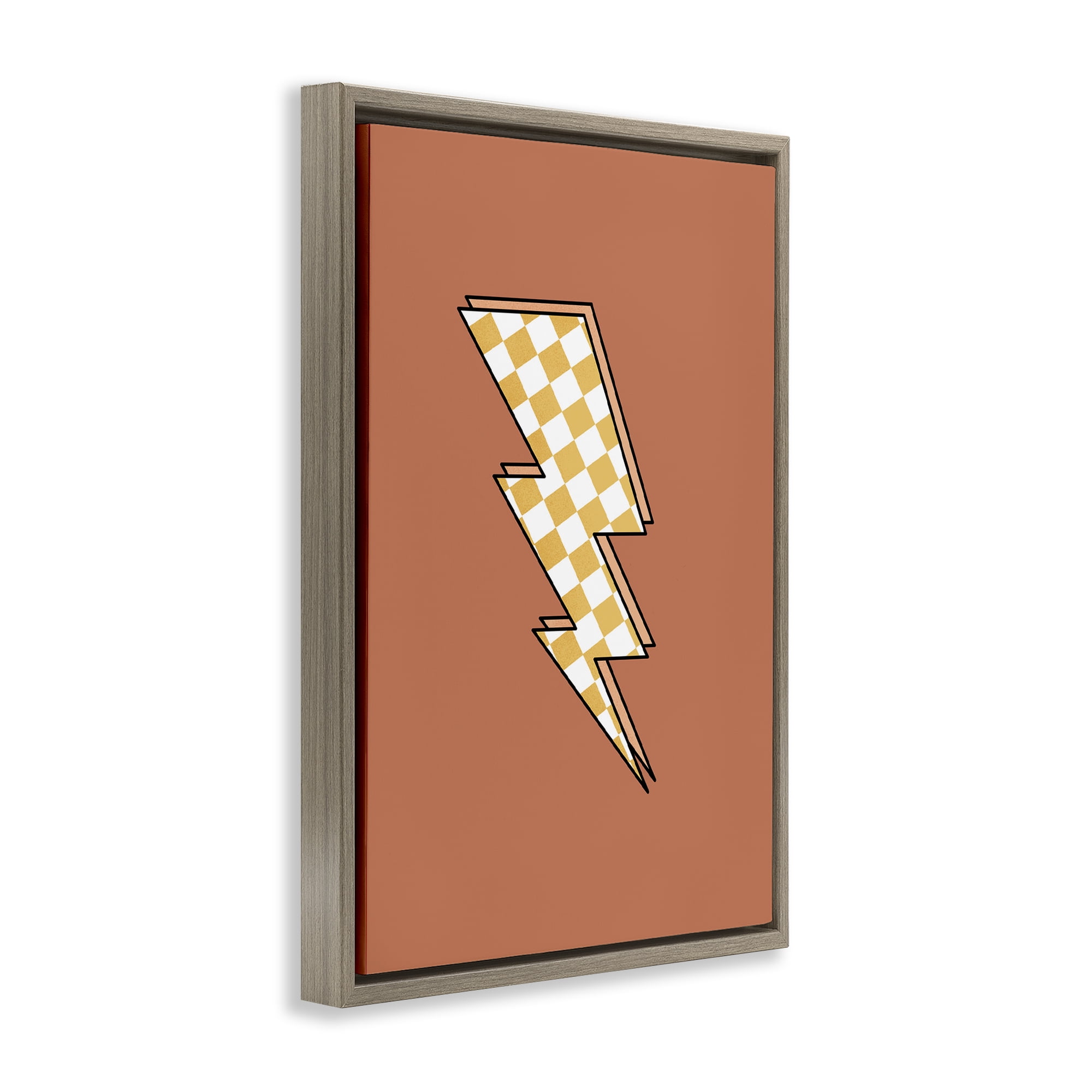 Stupell Industries Checking Lightning Bolt Abstract Painting Brown Floater Framed Art Print Wall Art, 17 x 25