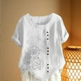 thumbnail image 4 of Womens Short Sleeve Shirts Sunflower Print Tops Round Neck Casual Summer Tops Loose Fit Tunic Blouse Camisetas Para Mujer, 4 of 5