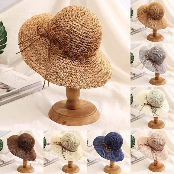 Nmnitkp Sun Hats for Women Cool Floppy Big Beach Straw Hats for Women Foldable Summer Wide Brim Packable Sun Hat Womens Travel Straw Fedora Hat Khaki