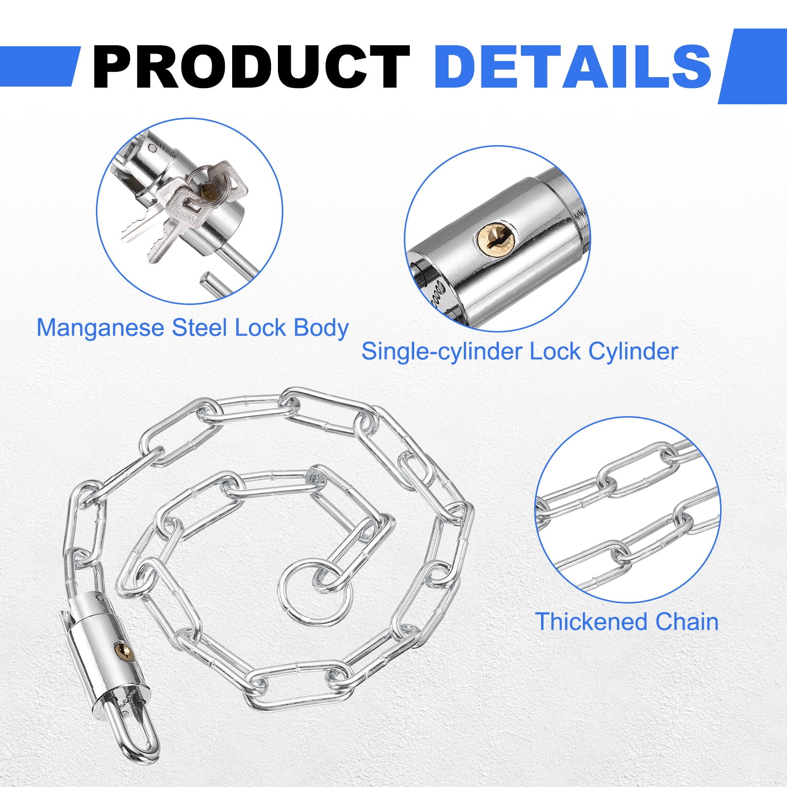 Bike Chain Lock, (27 Inch, Silver) (1 Pcs), Manganese Steel Anti-Theft Bicycle Round Chain Lock with Keys, Suit for - Bike/Motorcycle/Scooter/Truck
