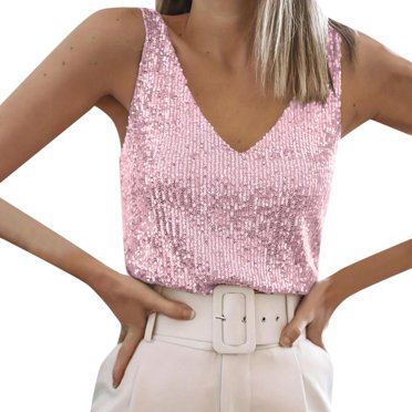Lixiuxyad Débardeurs Gainants pour Femmes Débardeur à Paillettes Col en V Tenue de Soirée Scintillante avec Bretelles