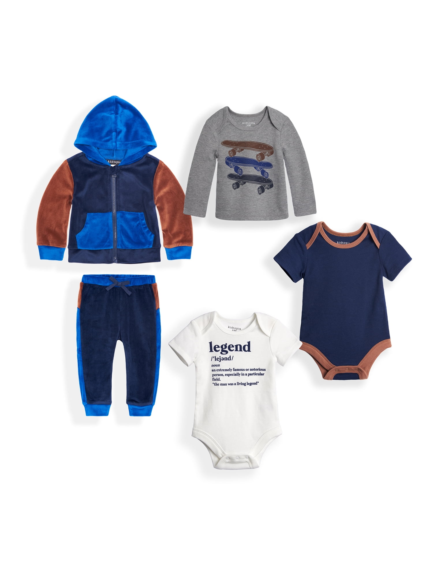 Kidtopia Baby Boy Velour 5PC Outfit Set, Sizes 0/3M24M
