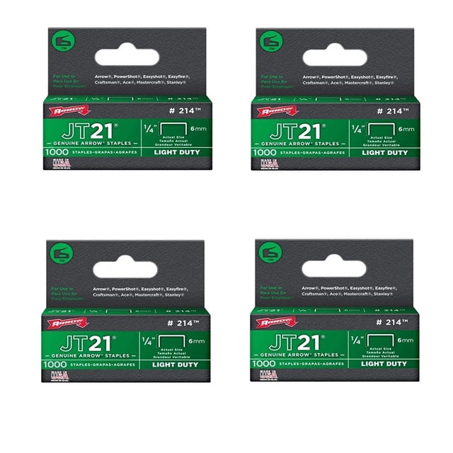 Grapas Arrow Fastener JT21 1/4 pulg. Paquete de 4 con 1000 grapas