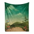 thumbnail image 1 of Mural Soft Flannel Fleece Throw Blanket, Abandoned Village of 4 Houses Behind the Hills and Poppy Flowers on a Cloudy Day, Cozy Plush for Indoor and Outdoor Use, 70" x 90", Multicolor, by Ambesonne, 1 of 6