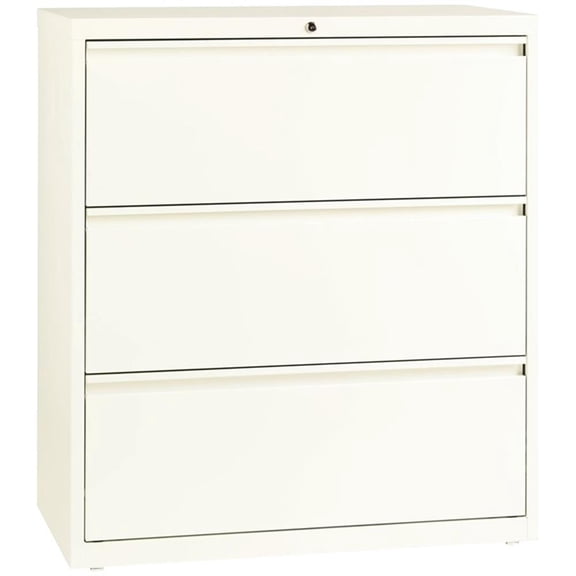 Scranton & Co 36" 3-Drawer Modern Metal Lateral Filing Cabinet in Off White