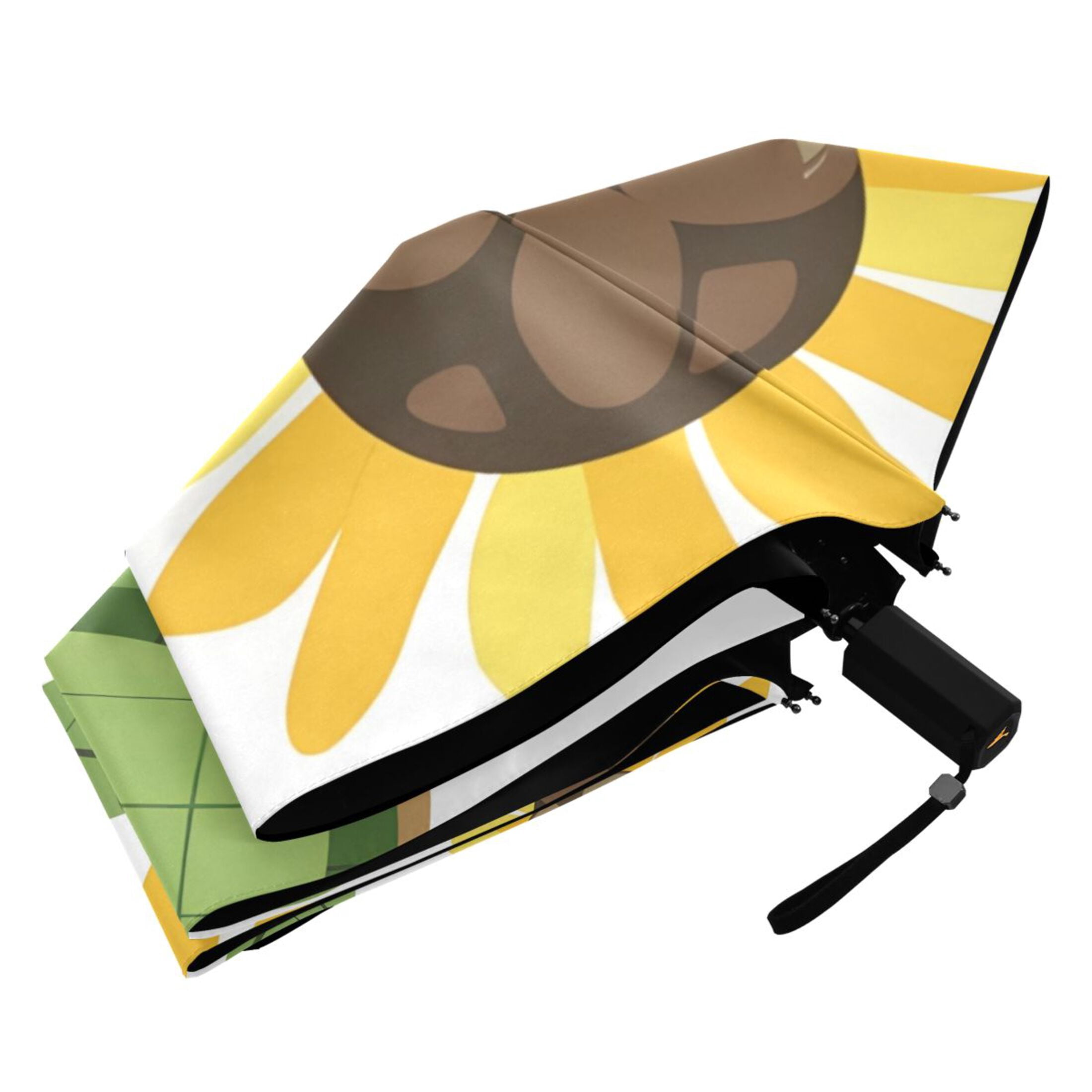 Lovely Turtles Sunflowers and Leaves All Weather Umbrella Triple Folding Parasol 6 Ribs UV Protection Portable