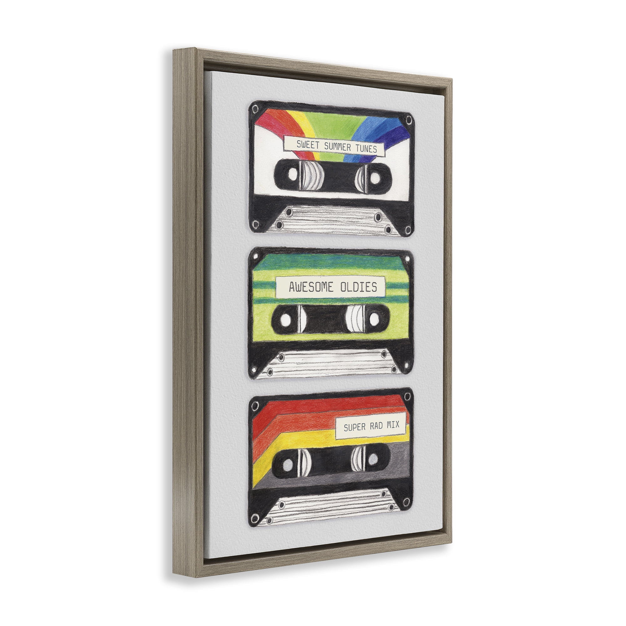 Stupell Industries Retro Cassette Tapes Performing Arts Painting Brown Floater Framed Art Print Wall Art, 21 x 31