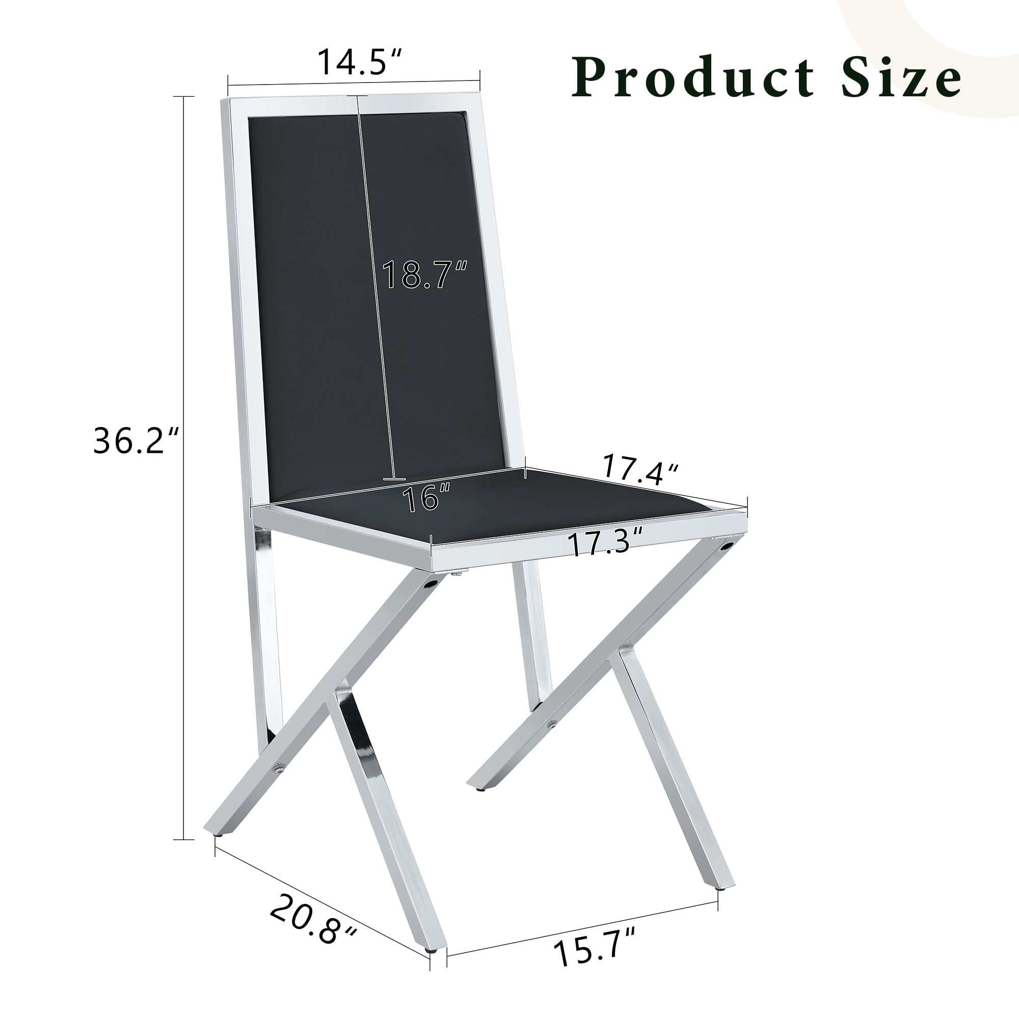 Dining Chairs Set of 4, Black PU Leather Dining Chairs with Silver Metal Frame, Ergonomic Modern Dining Room Chairs, Upholstered Kitchen Chairs with Adjustable Feet, Easy to Clean