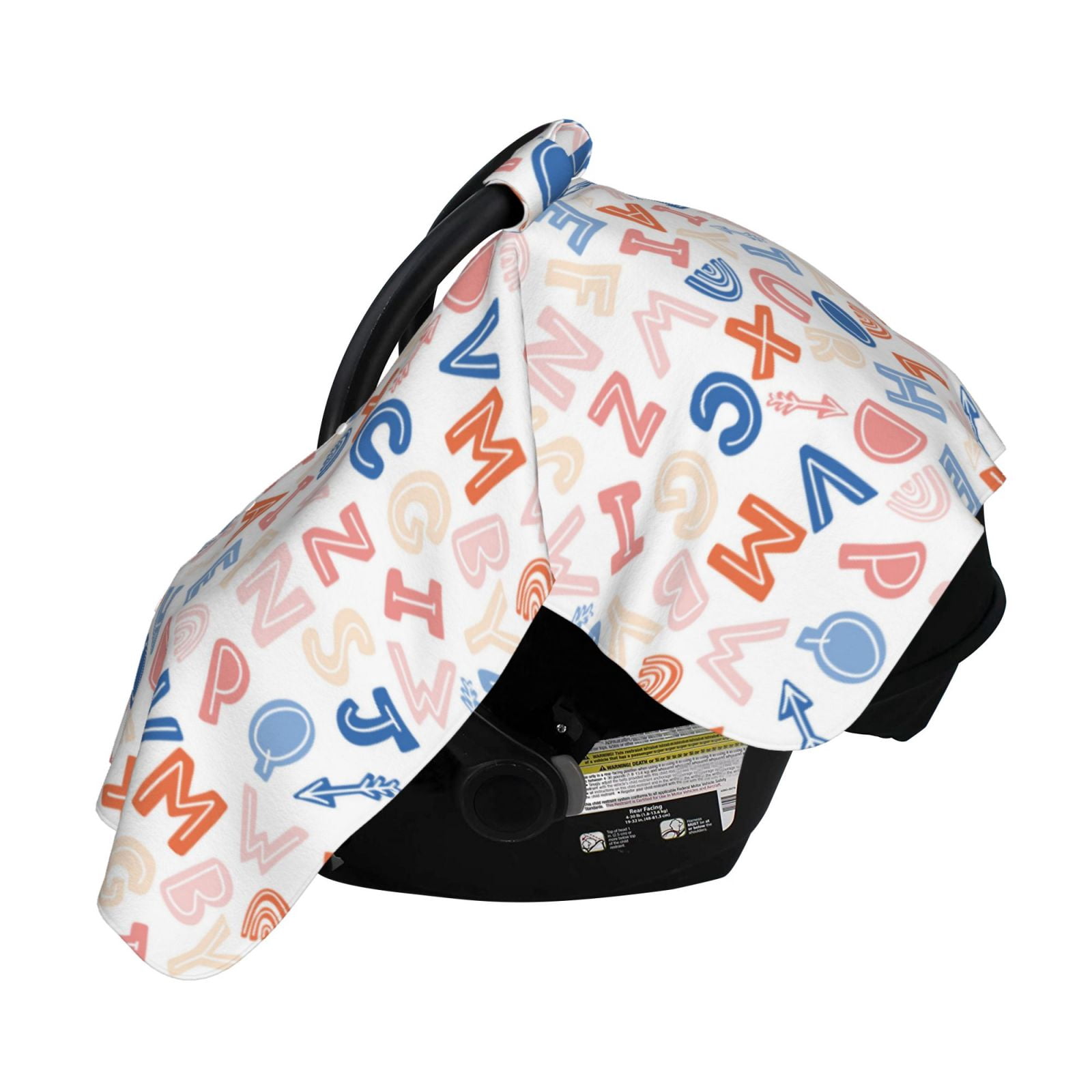 Naloa Scandinavian Alphabet Baby Car Seat Cover, Breathable Baby Carrier Cover, Multiuse Baby Carrier Cover & Nursing Breastfeeding Cover