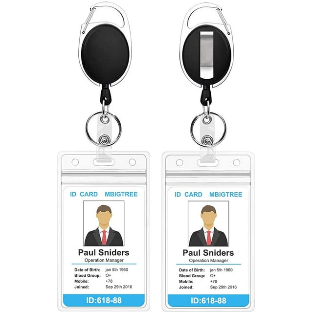 2 Pack Porte-Badge Rétractable Robuste avec Clip Mousqueton et Style Vertical Porte-Cartes d'Identité Transparent, Cordon de Traction Kevlar de 24 Pouces d'Épaisseur-Vertical
