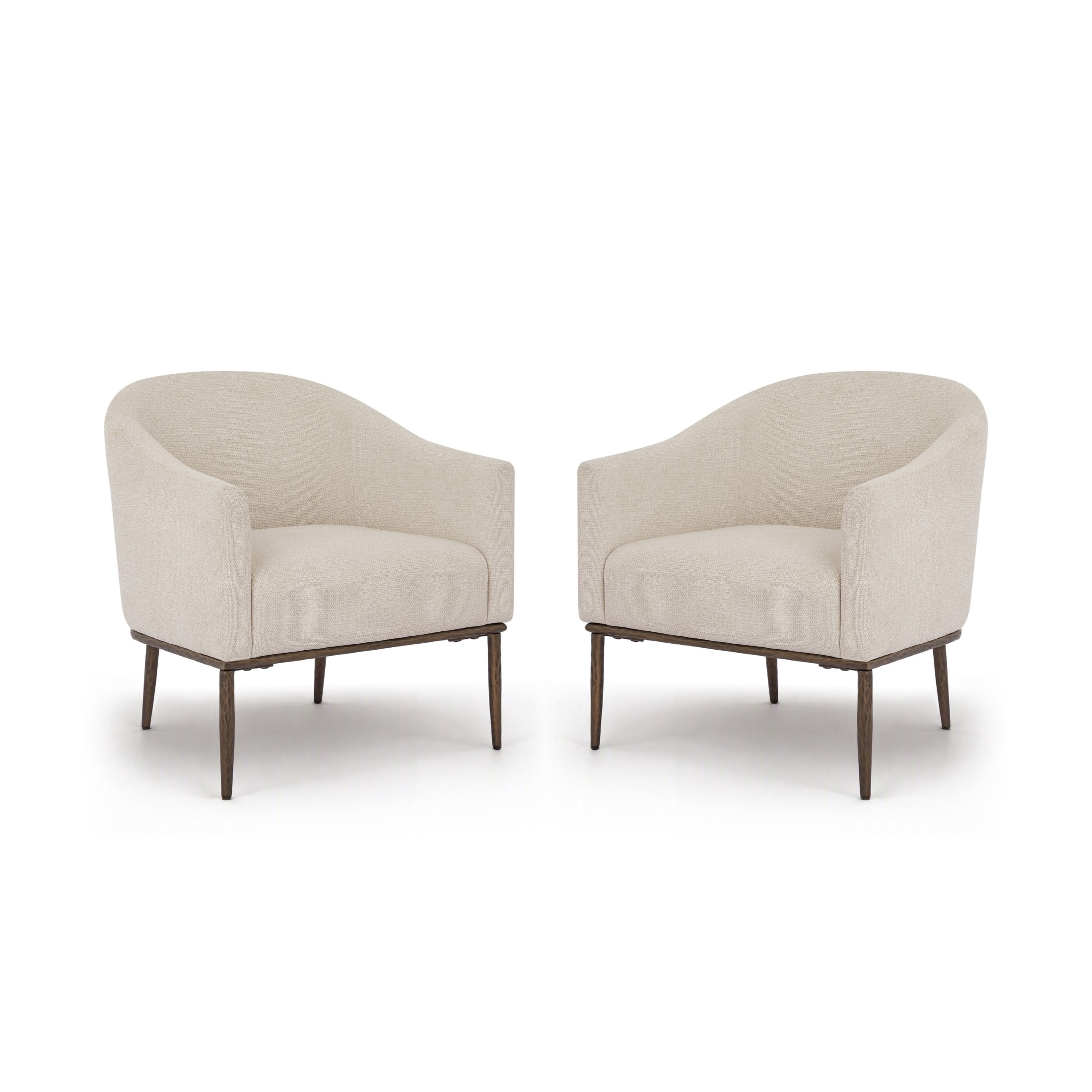 Christopher Knight Home Modern Upholstered Barrel Accent Armchair with Hammered Metal Base, Ivory, Set of 2