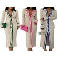 thumbnail image 3 of Robe Longue Boutonnée en Tricot pour Femmes Manches Longues Col à Revers Imprimé Rayé Cardigan Tricoté, 3 of 4