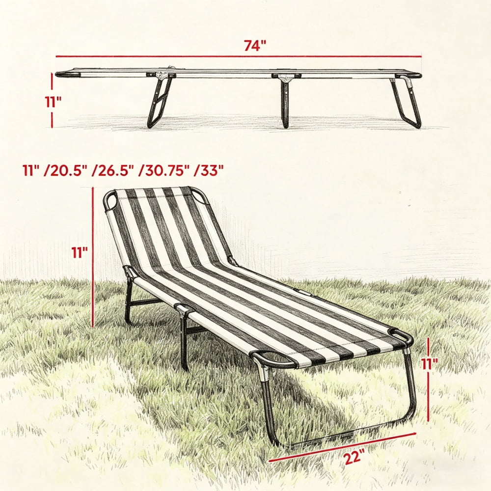 Outdoor Sun Lounger, Foldable Tanning Chair with 5-Position Reclining Backrest, Quick-Dry Oxford Fabric, Powder-Coated Steel Frame, No Assembly Required