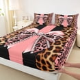 thumbnail image 4 of Erosebridal Pink Cheetah Bowknot Bed Sheets,Africa Leopard Pattern King Sheets For Women 4 Pieces, 4 of 6
