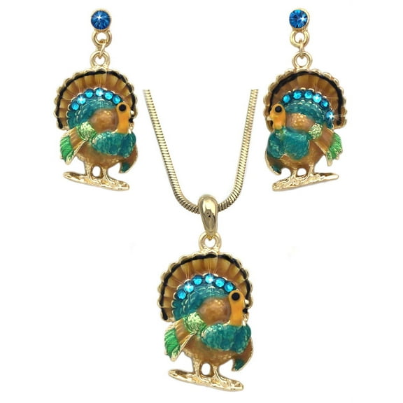 Turkey Pilgrim Hat Earrings Necklace Brooch Set Thanksgiving Fall Jewelry