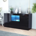thumbnail image 1 of High Gloss Black Sideboard Display Cabinet with 16 Colors LED Lights, Modern 3-Door Wood Buffet Cupboard Storage Unit with Remote Control for Kitchen Living Room Dining Room Hallway, Q19990, 1 of 11